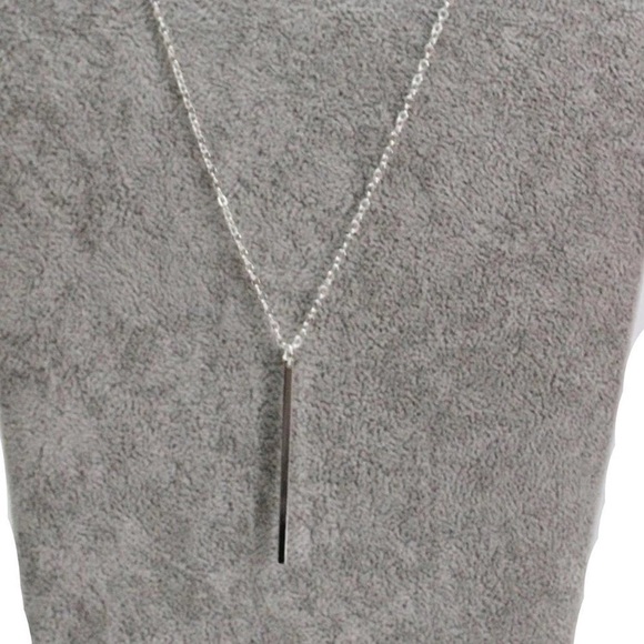 Silver or Gold Bar Long Chain Necklace - Picture 2 of 2
